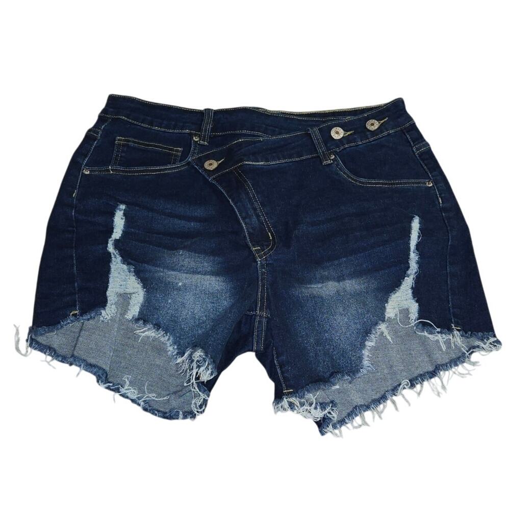 Distressed Denim Shorts Raw Hem Cut‎ Off Jean Shorts Dark Wash